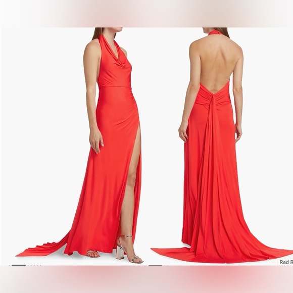 black halter evening dress Plunging V Neck Halter Gown - Black main image 0